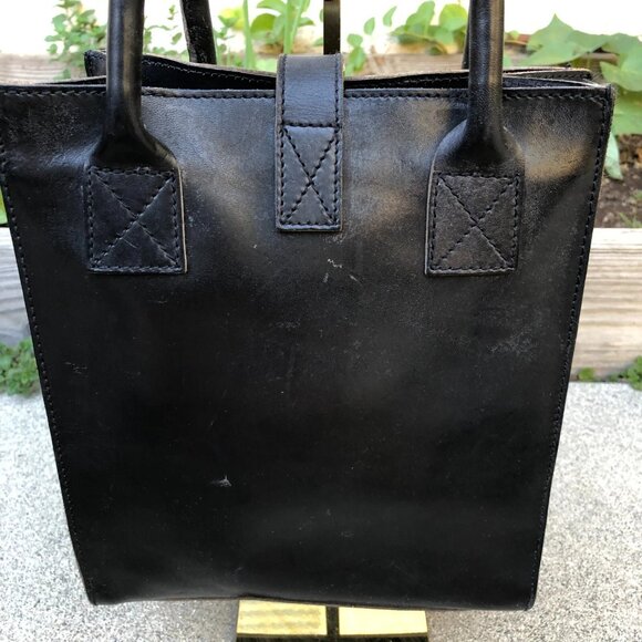 Vintage FRANCHI Square Midcentury Purse Black Leather Buckle Shoulder Hand Bag - Picture 3 of 10